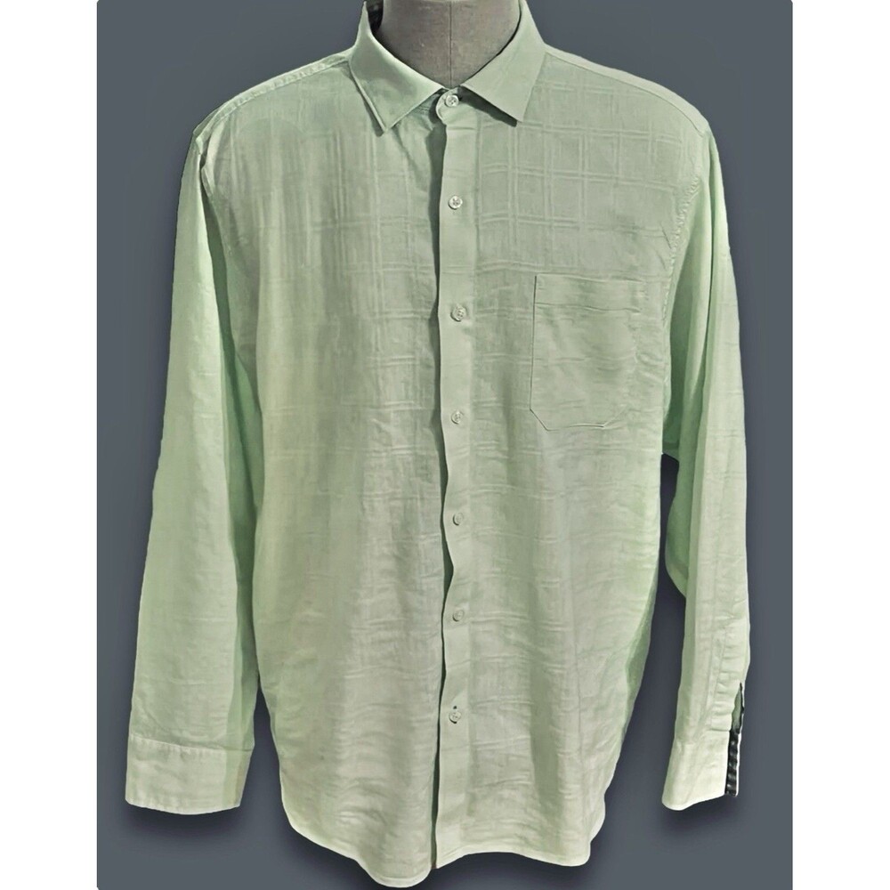 Tommy Bahama Linen Blend Button Down Long Sleeve Shirt Pale Lime Green Men's XL
